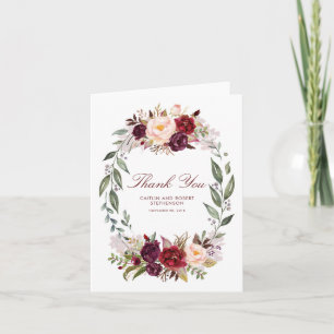 Marsala Burgunder Florale Hochzeits-Dankeskarten Dankeskarte