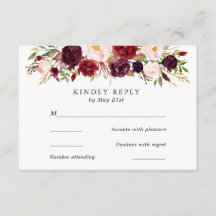 Marsala Burgundy Blume Wedding RSVP Card