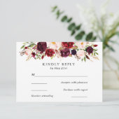 Marsala Burgundy Blume Wedding RSVP Card Karte (Stehend Vorderseite)