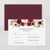 Marsala Burgundy Blume Wedding RSVP Card Karte (Vorne/Hinten)