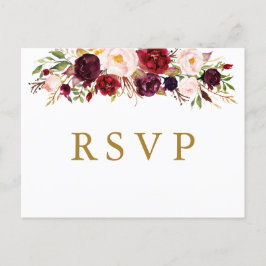 Marsala Burgundy Blume Wedding RSVP Postcard Feiertagspostkarte
