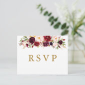 Marsala Burgundy Blume Wedding RSVP Postcard Postkarte (Stehend Vorderseite)