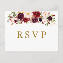 Marsala Burgundy Blume Wedding RSVP Postcard Postkarte