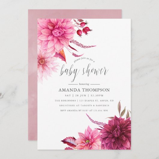 Marsala - Burgundy & Blush Herbst Babydusche Einladung (Vorne/Hinten)