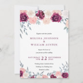Marsala Burgundy Blush Watercolor Floral Wedding Einladung (Vorderseite)