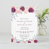 Marsala Burgundy Blush Watercolor Floral Wedding Einladung (Stehend Vorderseite)
