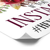 Marsala Burgundy Boho Floral Instagram Hashtag Poster (Ecke)