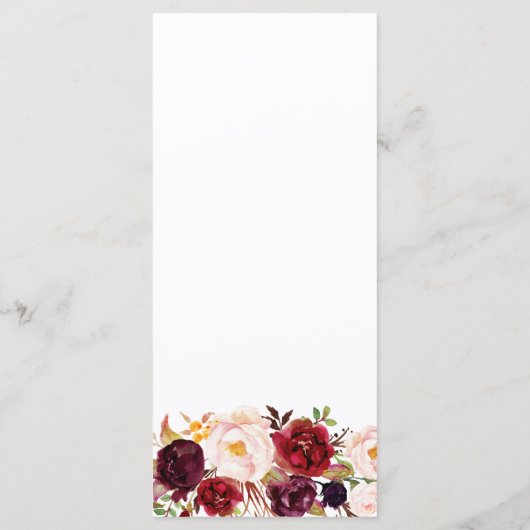 Marsala Burgundy Einfaches Hochzeitsmenü mit 3 Gän Menükarte (Rückseite)