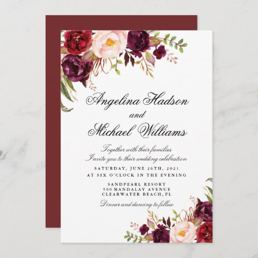 Marsala burgundy einladung (Vorne/Hinten)
