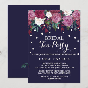 Marsala & Burgundy Floral am Bridal Tee Party der  Einladung