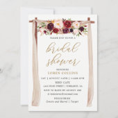 Marsala Burgundy Floral Arch Boho Brautparty Einladung (Vorderseite)