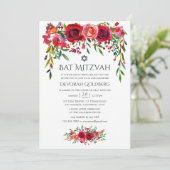 Marsala-Burgundy Floral Bat Mitzvah Einladung (Stehend Vorderseite)