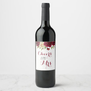 Marsala Burgundy Floral Brautparty Bachelorette Weinetikett