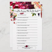 Marsala Burgundy Floral Brautparty Games (Vorne/Hinten)