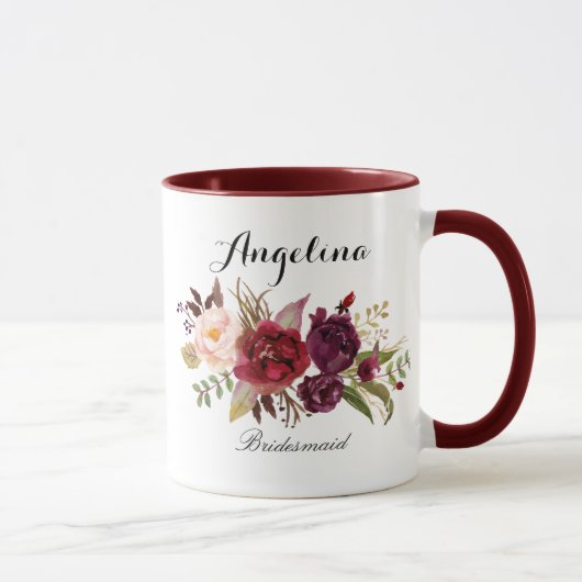 Marsala burgundy Floral Bridesmaid Tasse (Rechts)