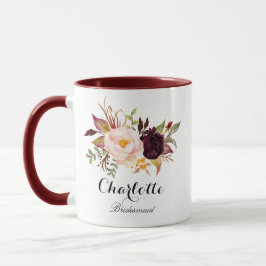 Marsala burgundy Floral Bridesmaid Tasse