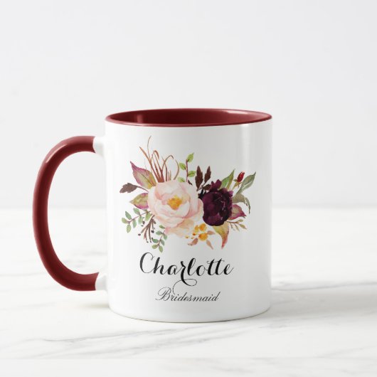Marsala burgundy Floral Bridesmaid Tasse (Links)