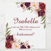 Marsala Burgundy Floral Bridesmaid Vorschlag-5 Weinetikett (Einzelnes Label)