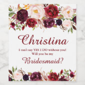 Marsala Burgundy Floral Bridesmaid Vorschlag-6 Weinetikett (Einzelnes Label)