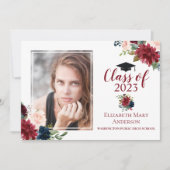 Marsala Burgundy Floral Foto Abschluss Ankündigung (Vorderseite)