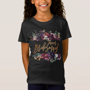 Marsala Burgundy Floral Gold Foil Jr Bridesmaid T-Shirt