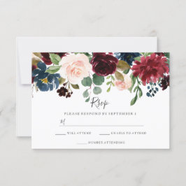 Marsala Burgundy Floral Modern Spring Wedding RSVP Karte