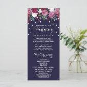 Marsala & Burgundy Floral on Navy Wedding Program Programm (Stehend Vorderseite)