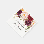 Marsala Burgundy Floral Personalisiert Wedding-2 Serviette (Ecke)