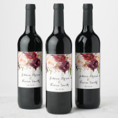 Marsala Burgundy Floral Personalisiert Wedding-3 Weinetikett (Flaschen)