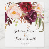 Marsala Burgundy Floral Personalisiert Wedding-3 Weinetikett (Einzelnes Label)