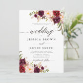 Marsala burgundy Floral Rustic Wedding Einladung (Stehend Vorderseite)