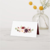 Marsala Burgundy Floral Wedding Folded Platzkarte (Rückseite)