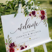Marsala Burgundy Floral Wedding Welcome Sign Poster
