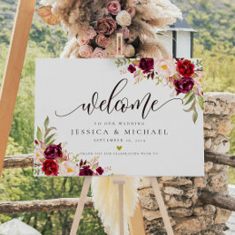Marsala Burgundy Floral Wedding Welcome Sign Poster