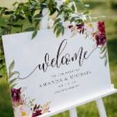 Marsala burgundy Floral Welcome Wedding Sign Poster