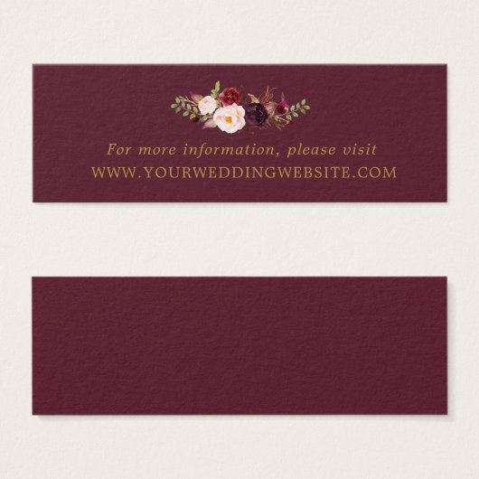 Marsala Burgundy Gold Floral Wedding Website Cards (Vorne & Hinten)