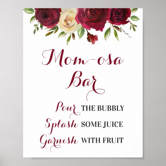 Marsala Burgundy Momosa Bar Baby Dusche Poster (Vorne)