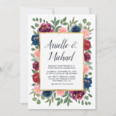 Marsala Burgundy Navy Blue Gold Blush Hochzeit im  Einladung (Vorderseite)