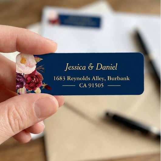 Marsala Burgundy Pink Floral Navy Blue