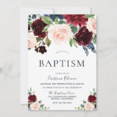 Marsala Burgundy Red Blush Bloral Taufe Einladung (Vorderseite)
