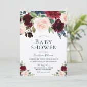 Marsala Burgundy Red Blush Floral Baby Dusche Einladung (Stehend Vorderseite)