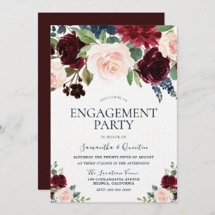 Marsala Burgundy Red Blush Floral Engagement Party Einladung