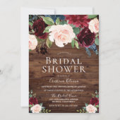 Marsala Burgundy Red & Blush Rustikales Brautparty Einladung (Vorderseite)