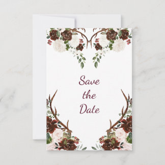 Marsala Burgundy Red Boho Antlers Foto Save The Date