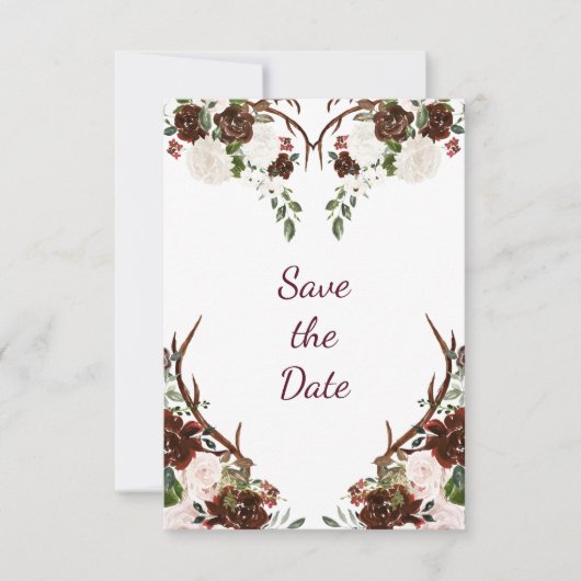 Marsala Burgundy Red Boho Antlers Foto Save The Date (Vorderseite)