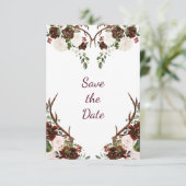 Marsala Burgundy Red Boho Antlers Foto Save The Date (Stehend Vorderseite)