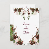 Marsala Burgundy Red Boho Antlers Foto Save The Date (Vorne/Hinten)