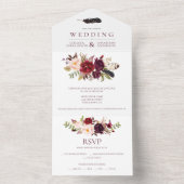 Marsala Burgundy Red Boho Floral | All In One Einladung (Innen Boden)