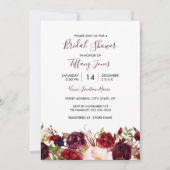 Marsala Burgundy Red Floral Brautparty Einladung (Vorderseite)