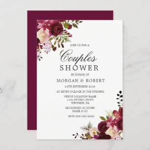Marsala Burgundy Red Floral Couples Dusche einlade Einladung